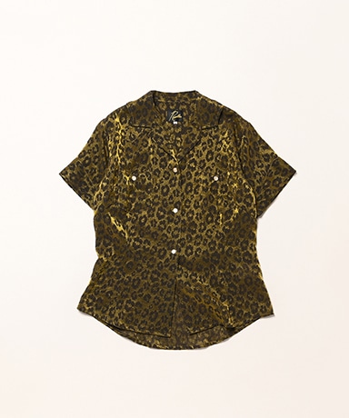 S/S Western Blouse - Rayon Leopard Jacquard