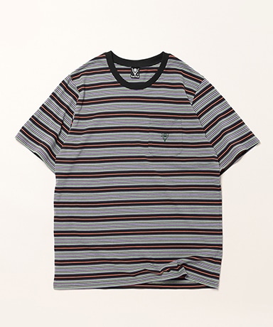 S/S Round Pocket Tee - Cotton Multi Wide Stripe Jersey