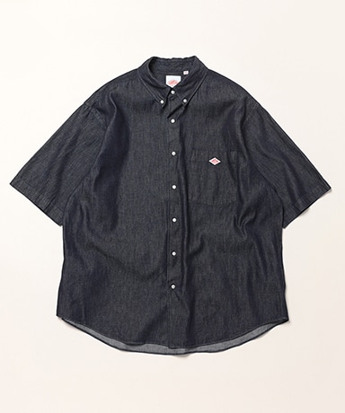 Men's Denim Dungaree Short Sleeve Button-Down Shirt