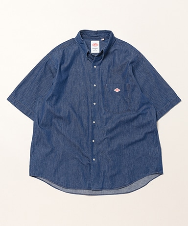 Men's Denim Dungaree Short Sleeve Button-Down Shirt