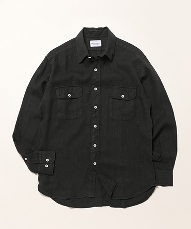 Linen Garment Dyed Reg Coller Shirts With 2 Pocket