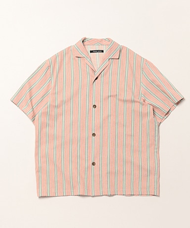 Vintage Folk Striped Cotton Linen Open Collar Shirt