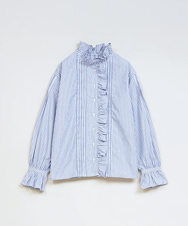 Gather Collar Blouse - Stripe