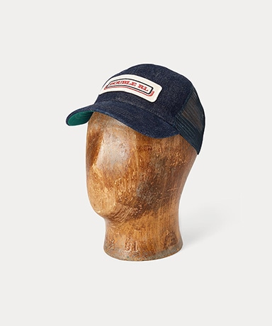 インディゴ ロゴパッチ デニム トラッカー キャップ