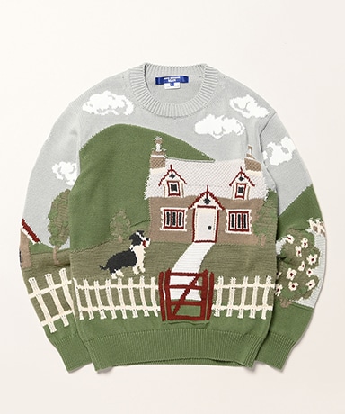 綿地柄インターシャジャガード