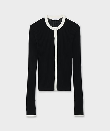 Silk Rib Knit Crew Neck Cardigan