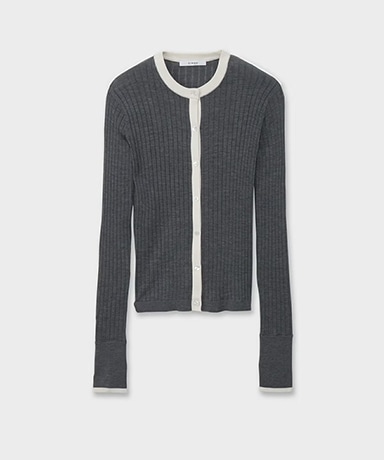 Silk Rib Knit Crew Neck Cardigan