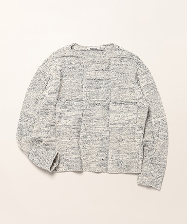 Structured Cotton Linen Panel Knit Boat Neck P/O