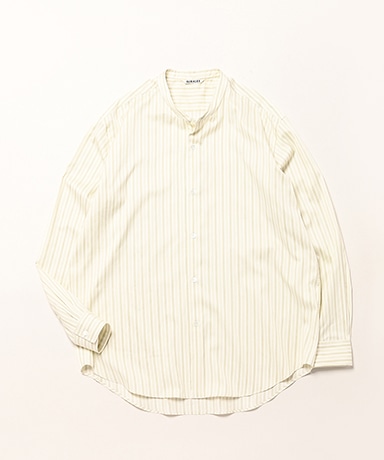 Cotton Silk Stripe Stand Collar Shirt