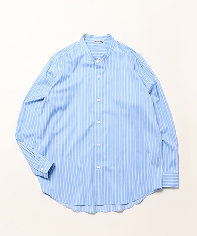 Cotton Silk Stripe Stand Collar Shirt