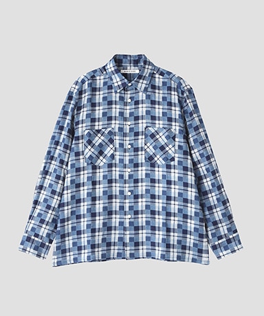 Linen Check Shirts L/S-Discharge printing-