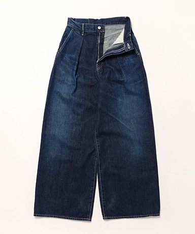 Selvage Denim Two Tuck Wide Pants -DARK FADE-