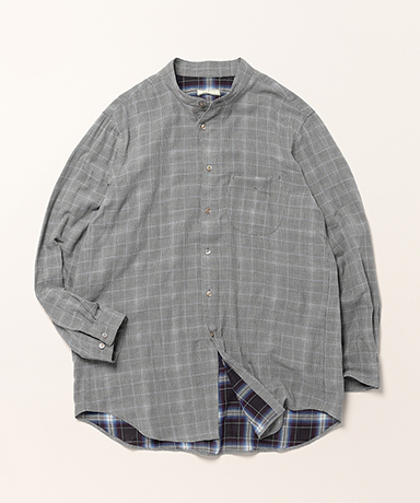 Contrast Face Check Gauze C/L Stand Collar Shirt