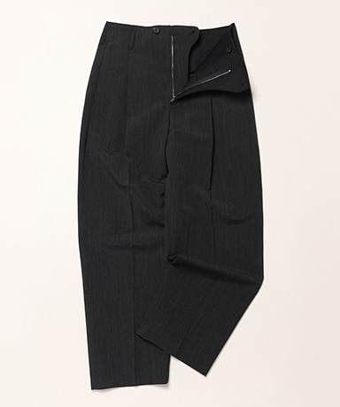ウール×和紙・サイドシームレスワンタックパンツ-charcoal black