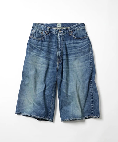 Denim 5pocket Wide Shorts Vintage Washed