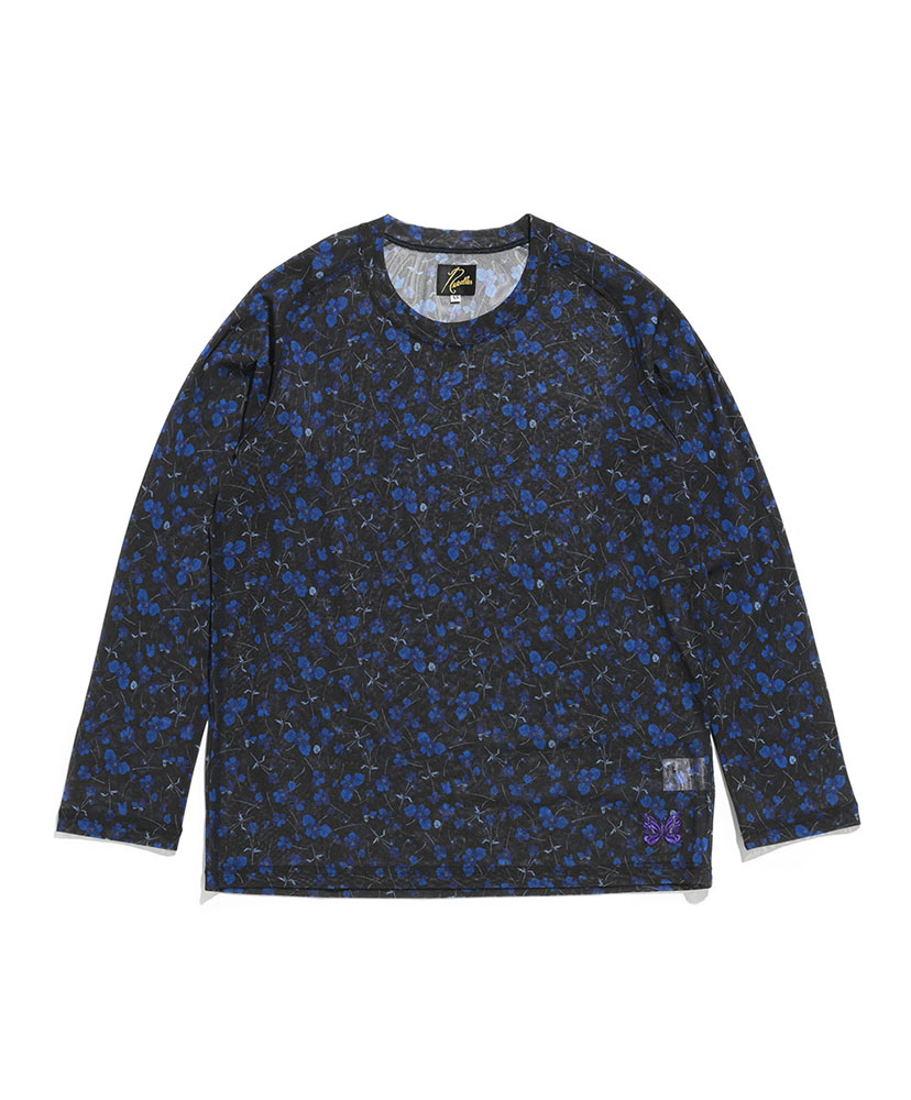 21SS NEEDLES L/S U Neck Tee Poly Mesh 総柄 Needles / ニードルズ | L/S U Neck Tee - Poly Mesh - Black