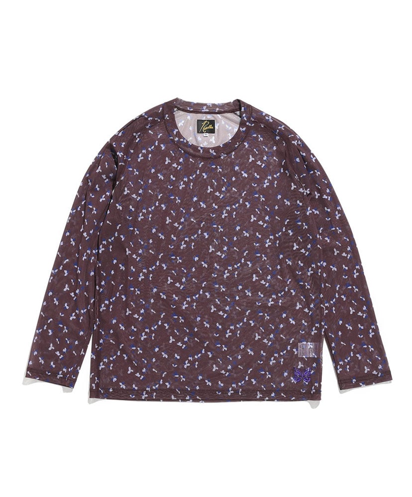 NEEDLES L/S U Neck Tee-Poly Mesh/Print