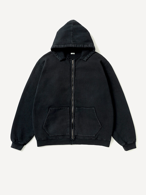 Vintage Attached Hood Zip Parka BLACK