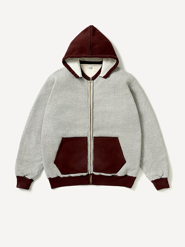 Vintage Attached Hood Zip Parka GRAY×BURGUNDY
