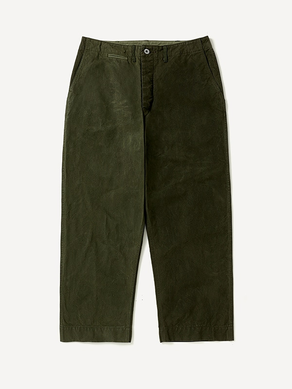Vintage Cotton Silk Oiled Tent Cloth Trousers OLIVE