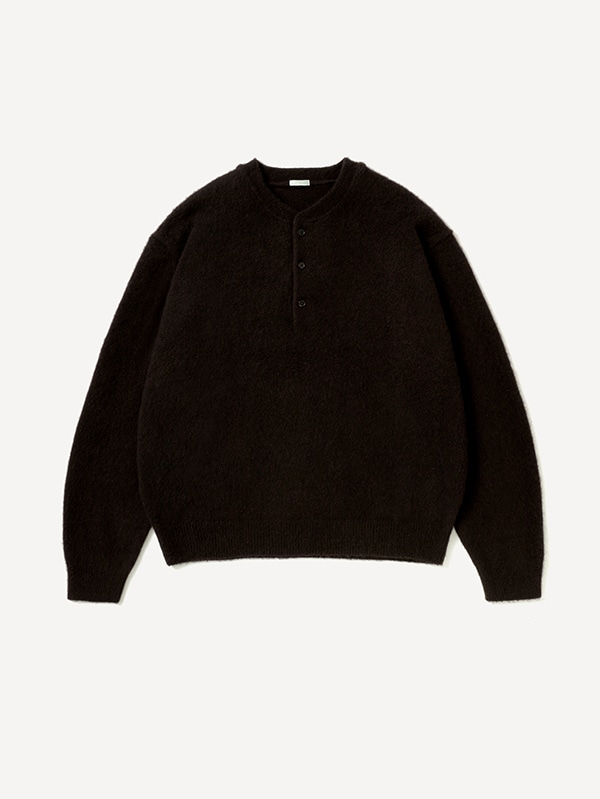 Brushed Cashmere Middle Gauge Henley Neck Sweater BROWN