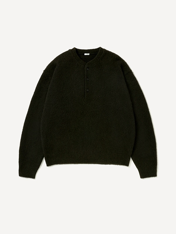 Brushed Cashmere Middle Gauge Henley Neck Sweater OLIVE