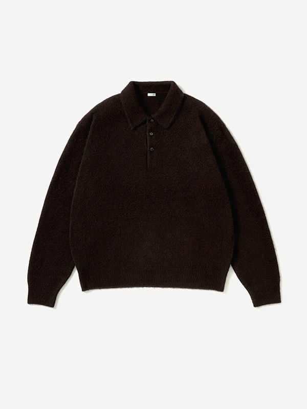 Brushed Cashmere Middle Gauge Polo Collar Sweater BROWN