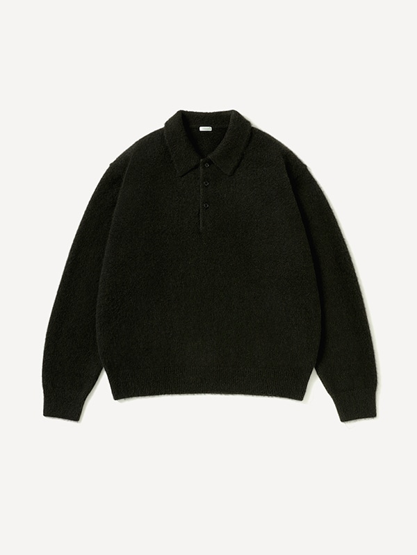 Brushed Cashmere Middle Gauge Polo Collar Sweater OLIVE
