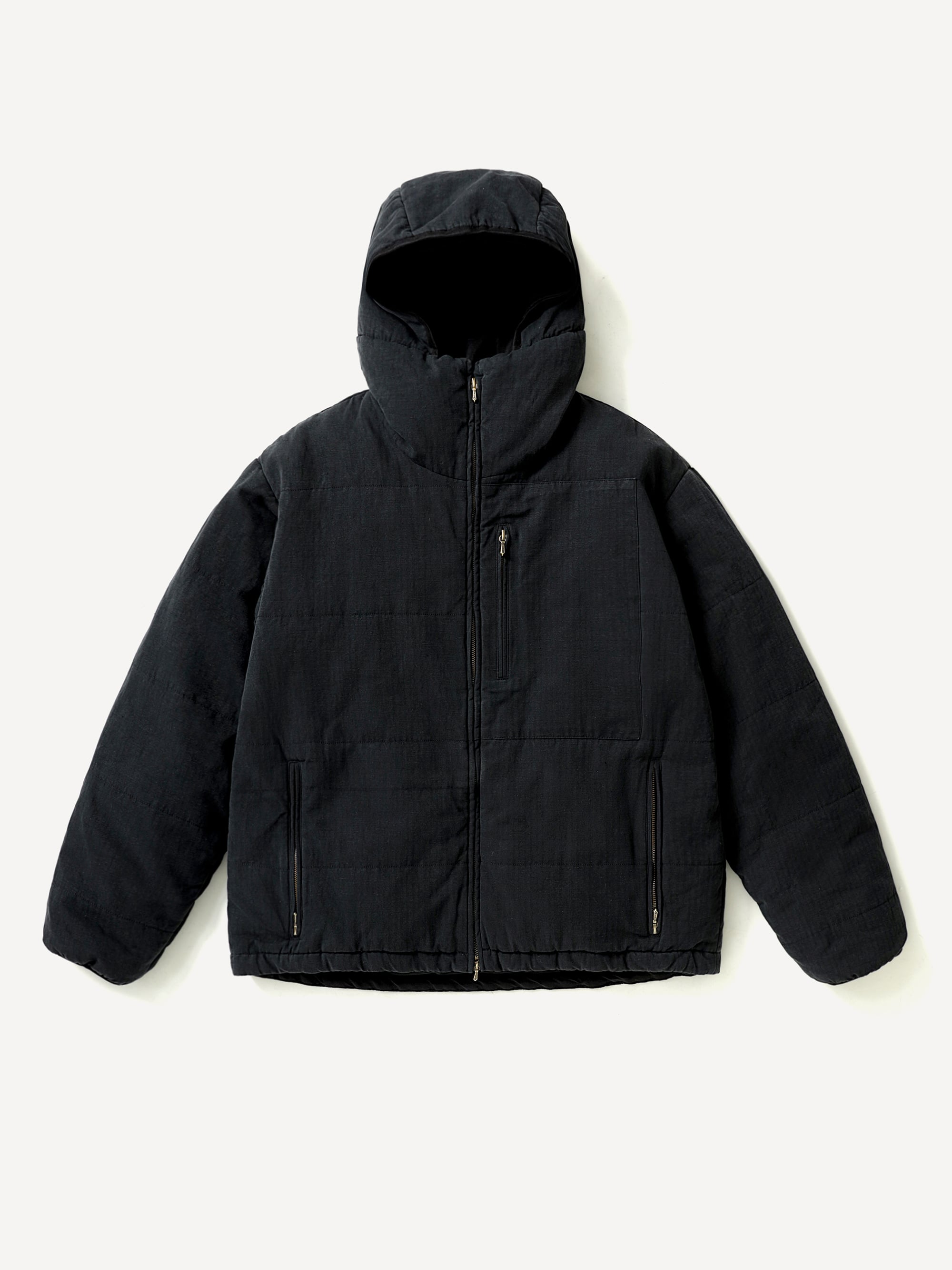 Washed Cotton Silk Linen Padded Jacket BLACK
