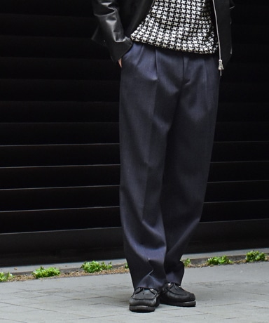 AURALEE[オーラリー] 23SS Hard Twist Wool Panama Stripe Slacks [Navy Stripe]