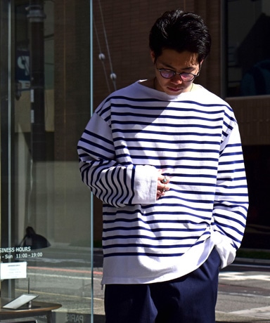 blurhms ROOTSTOCK[ブラームスルーツストック] 23SS Border Basque Shirt [White×Royal Blue]