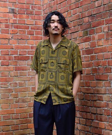 S/S Classic Shirt-PE/R Chain Border Jq.(L(MEN) Olive/オリーブ