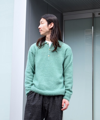 AURALEE[オーラリー] 23AW Brushed Super Kid Mohair Knit Polo [Jade Green]