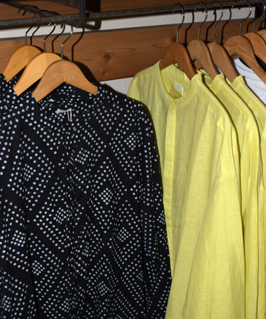 SEEALL [シーオール] EXTRAOVER BAND COLLAR SHIRTS [BLOCK PRINT/LIME YELLOW]