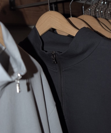 AURALEE 25SS-ELASTIC HIGH GAUGE SWEAT HALF ZIP P/O [ASH GRY/INK BLK ]
