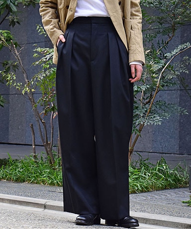 Compact Wool Two Tuck Wide Pants(1(WOMEN) Black/ブラック): ATON