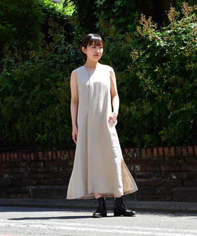 ATON / LINEN OXFORDノースリーブドレス-Beige (1981Lady’s)