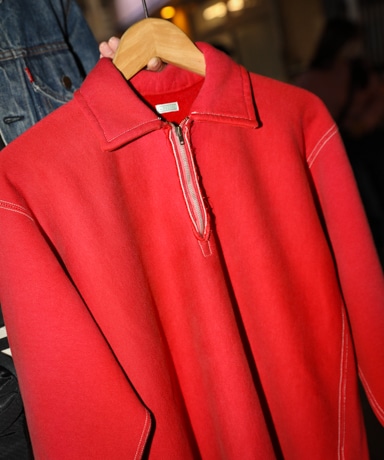 A.PRESSE Vintage Half Zip Sweatshirt {RED]