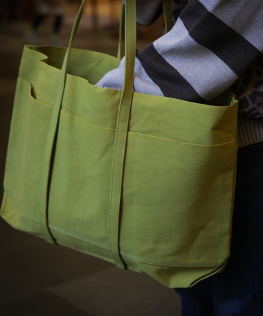 AMIACALVA WASHED CANVAS 6POCKETS TOTE(L) [LIME]