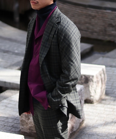 kolor [カラー] 2023SS グリーンブロックプレイドジャケット・パンツ