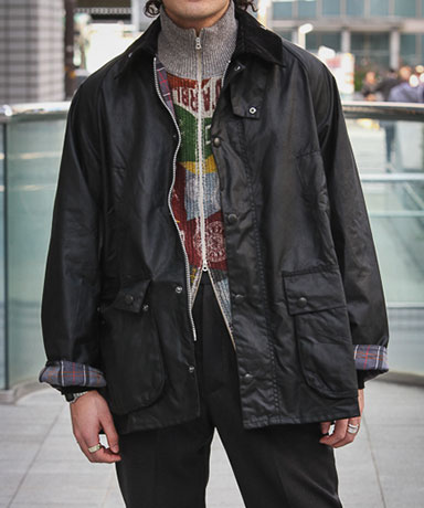 Bedale Wax Cotton Blouson (Oversize Fit)(32 BLK(Black)): Barbour