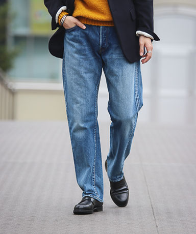 CIOTA [本藍スビン13.5oz ストレートデニム  -Medium Dark Blue Damage-]