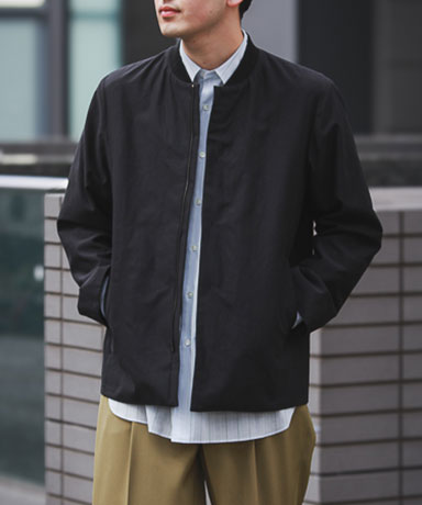 山内　[2plyキュプラ×コットン・山内リブ付きジップジャケット]