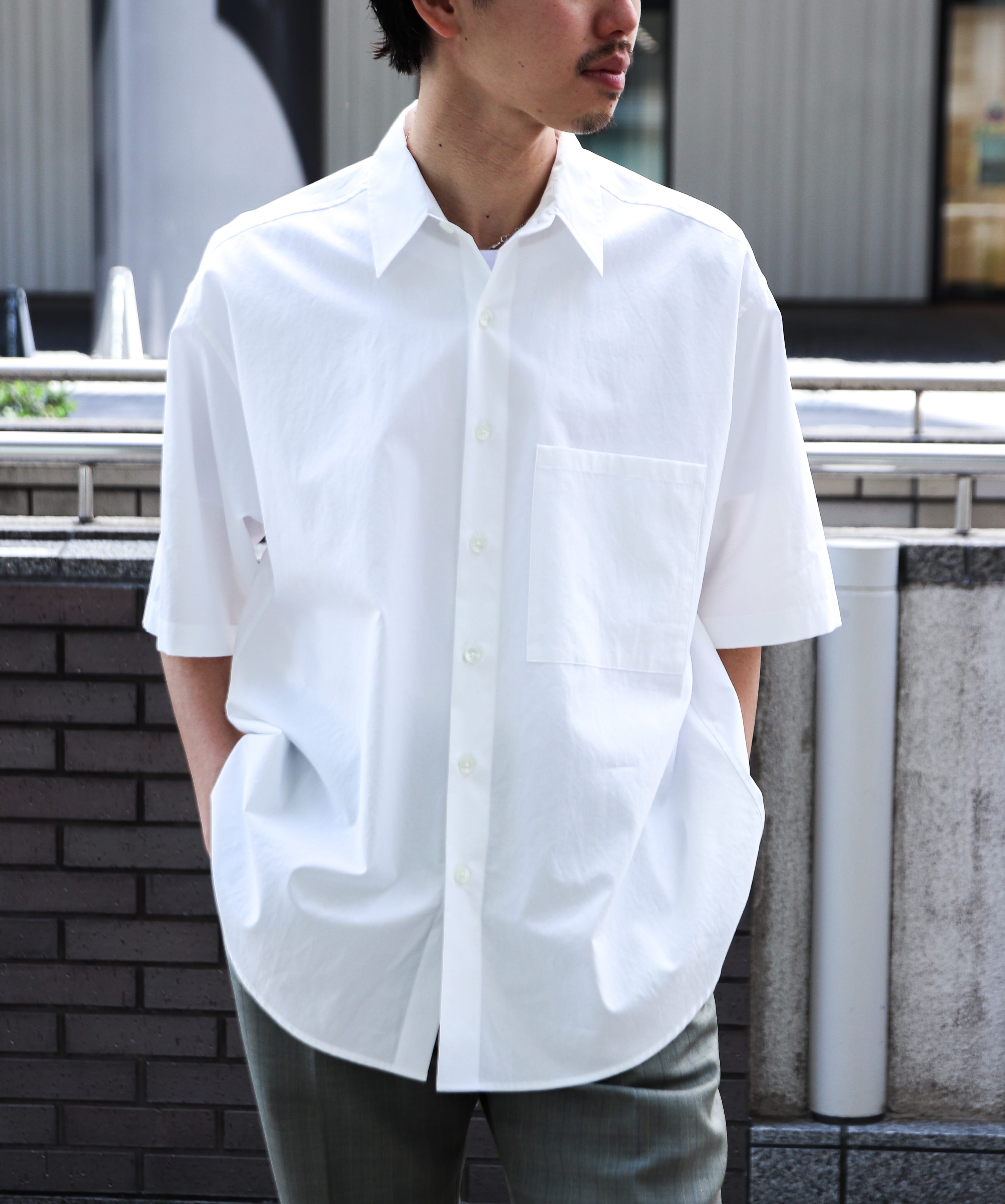 AURALEE/Washed Finx Twill Big Half Sleeved Shirt