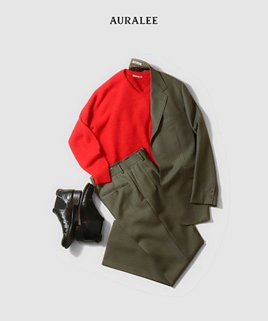 AURALEE BLUEFACED WOOL JACKET/TWO-TUCK SLACKS