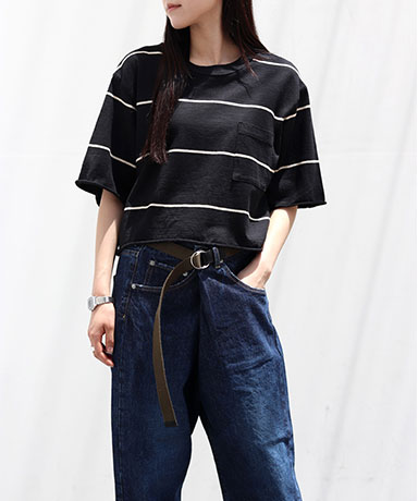 【blurhms/ブラームス】C/NAPP Border Cut-off Short Pocket Tee