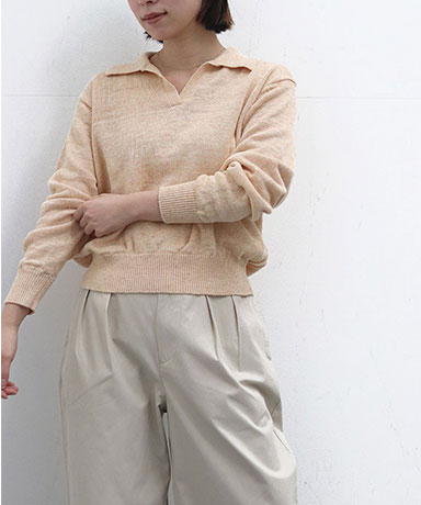 【BATONER/バトナー】Washed High Count Linen Polo Skipper
