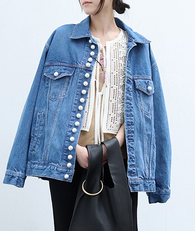 【CINOH/チノ】Pearl Denim Jacket Relaxed F/2Tuck Creased Denim Trousers
