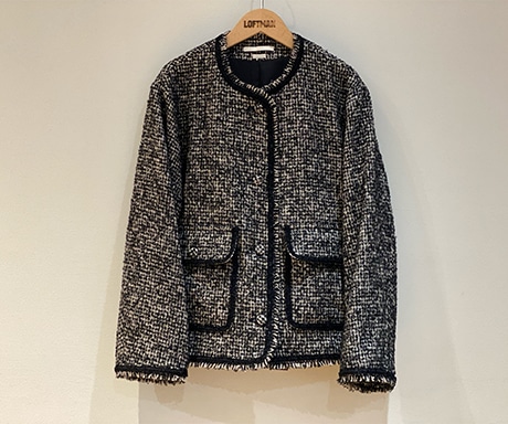 W/Si Nep Tweed Collarless Jacket(00(WOMEN) Black×Ecru/ブラック