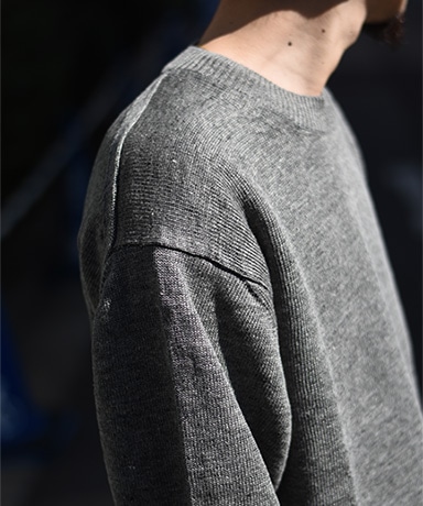 【BATONER/バトナー】Men Washed High Count Linen Crew Neck